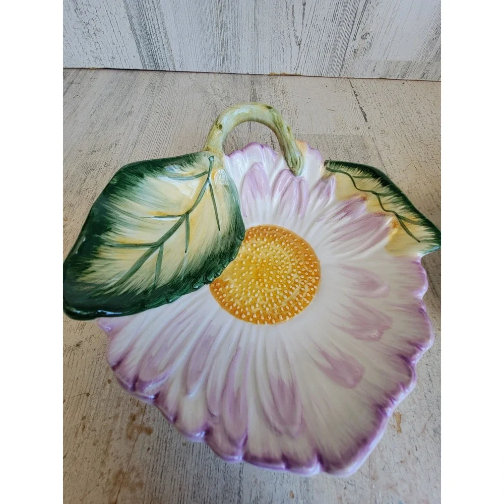 Palm tree vintage purple daisy plate vintage flower ceramic kitchen set home